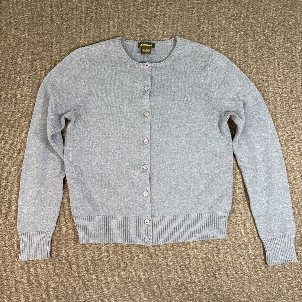 Eddie Bauer 100% Cotton Button Front Cardigan Sweater Jacket Soft Blue, Sz Small